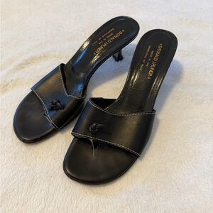 Donald J. Pliner Black Leather Heeled Mules